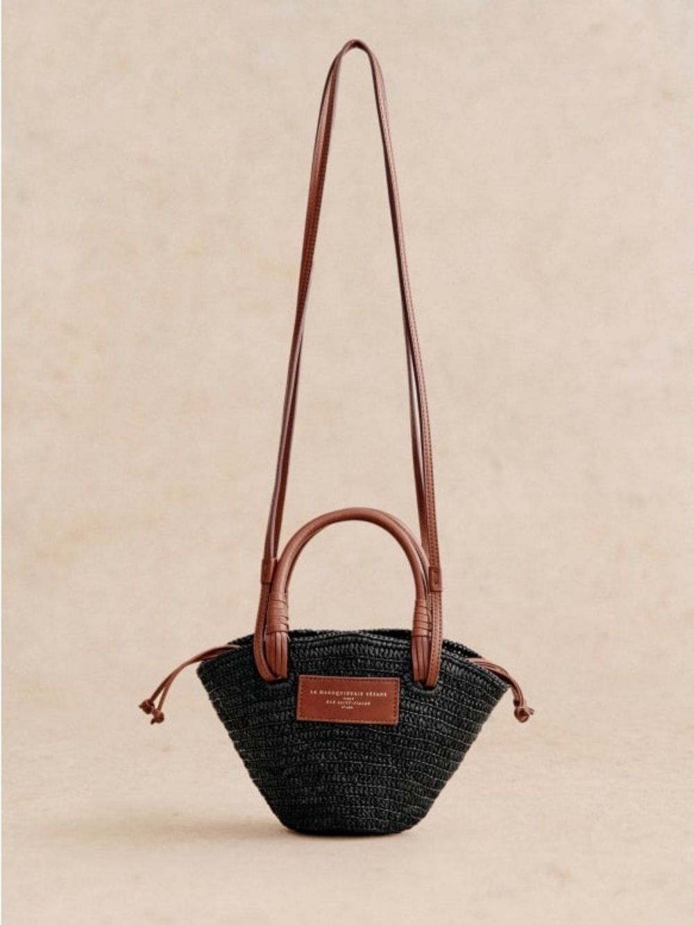 NWOT Sezane Justine Mini Basket Bag in Black Raffia (comes with a dust bag)